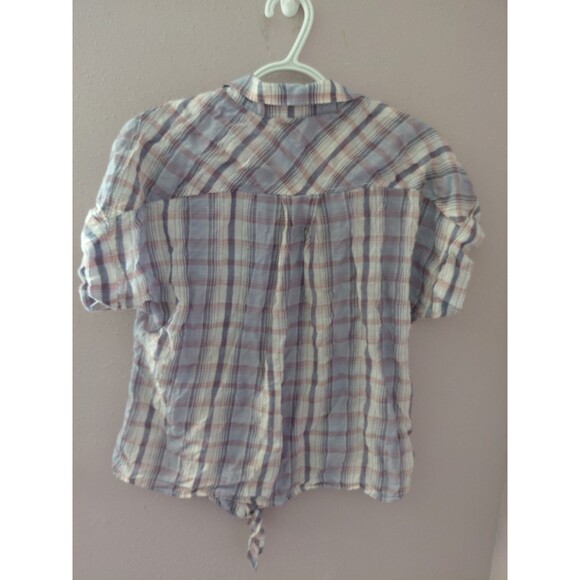 Cloth & Stone Women's Purple Blue Plaid Short Sleeve Button Down Shirt Size XL - Picture 9 of 12